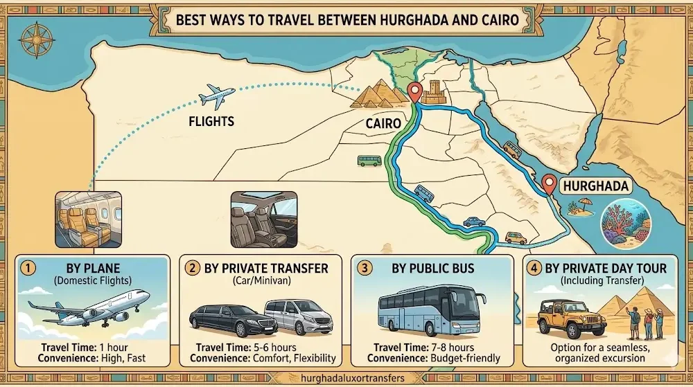 What is the best way to travel between Hurghada and Cairo?
